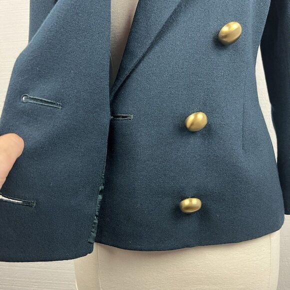 Ellen Tracy Blazer 6 Womens Petite Green Gold Buttons Double Breasted Vintage - Picture 7 of 12